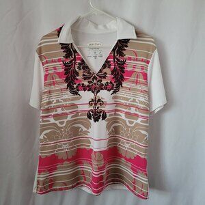 Tehama Hang 'em Dry Tennis Golf Polo Fun Printed Floral XL activewear women's